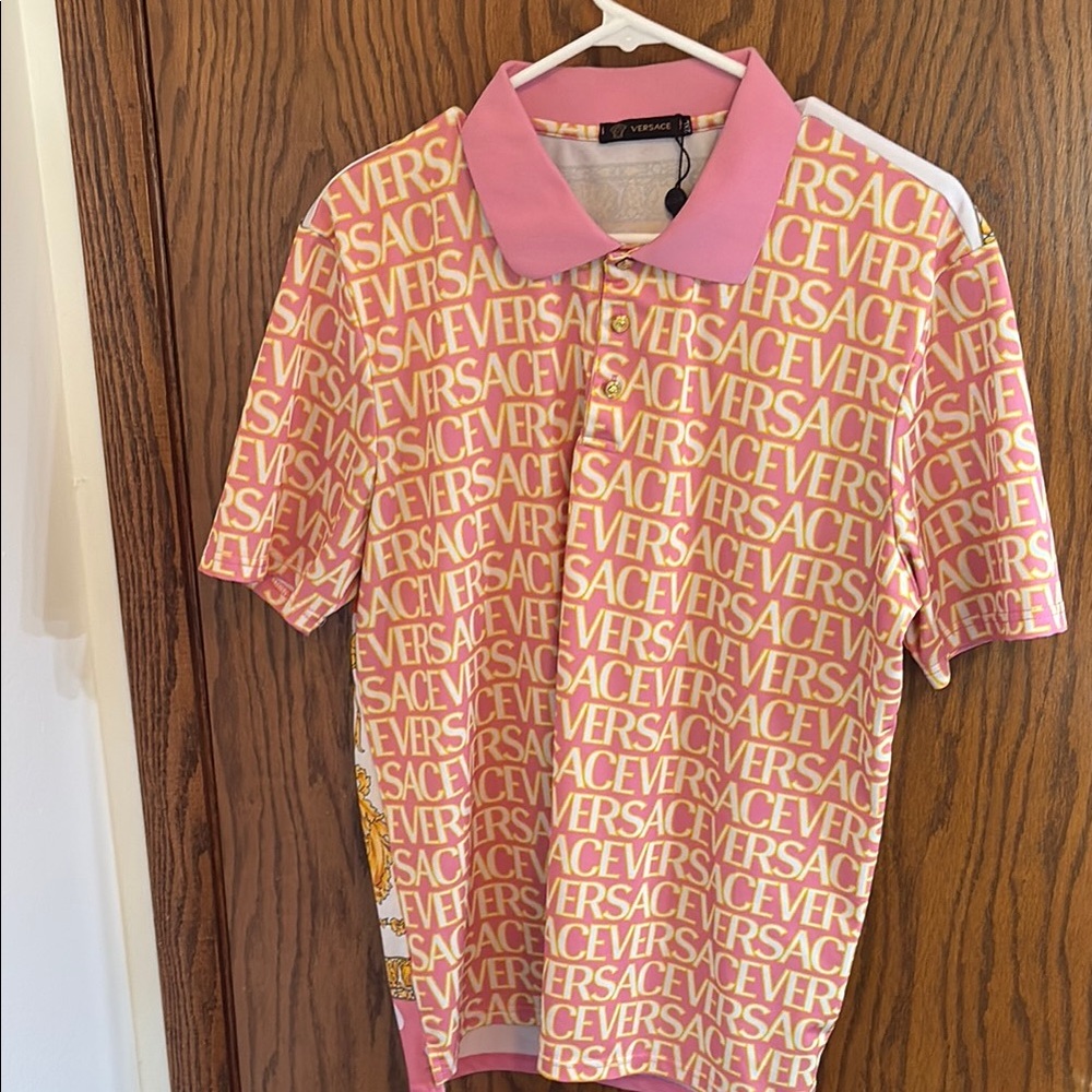 Versace inspired Pink and Yellow Polo Shirt with Monogram Design